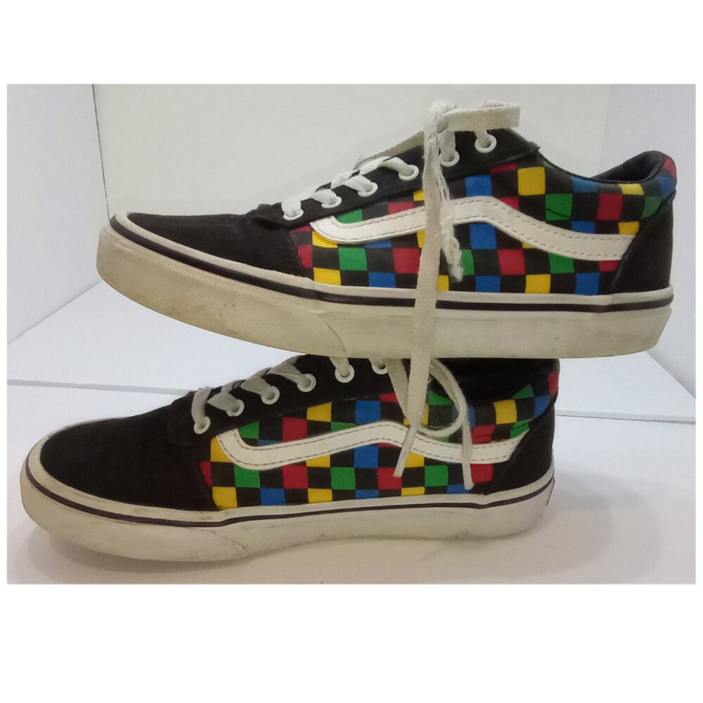 VANS Off The Wall Old Skool Rainbow Checkered Low Skate Shoes Youth Size Y4
